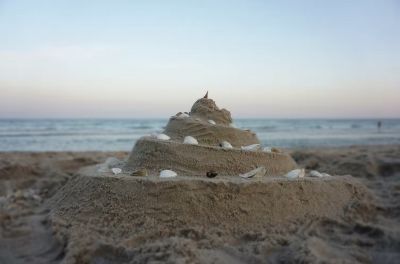 A sandcastle on a beach