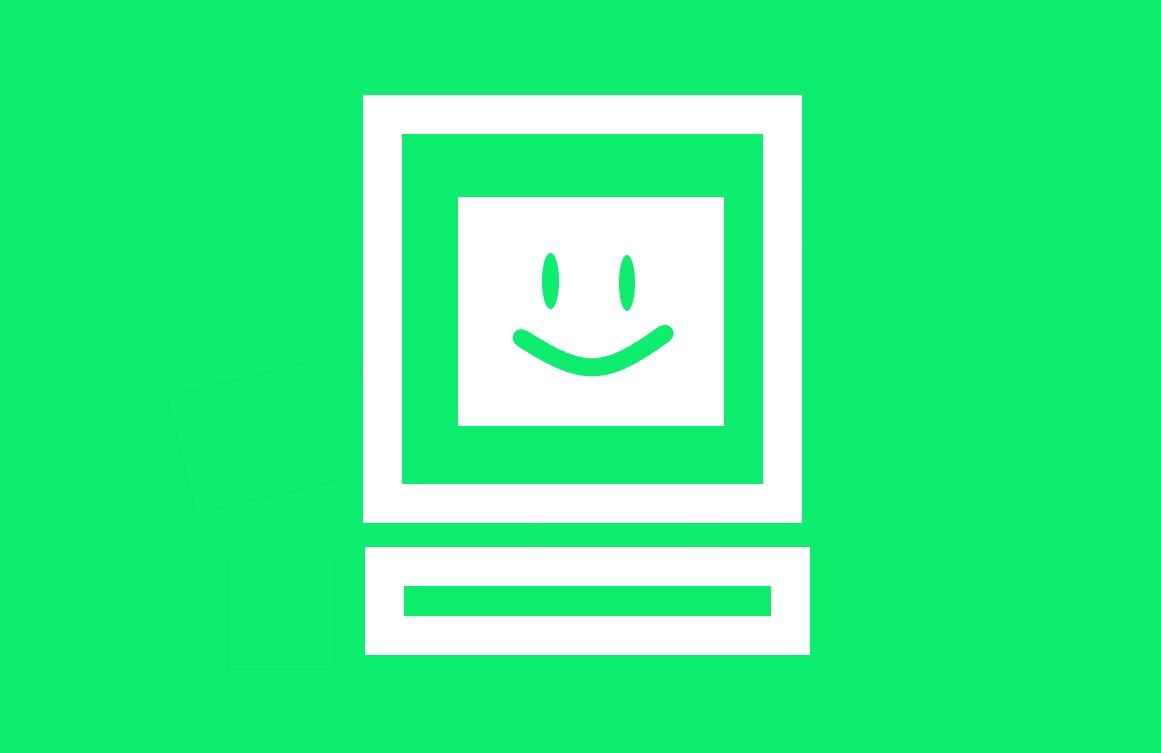 Illustration of a smiling computer with green background