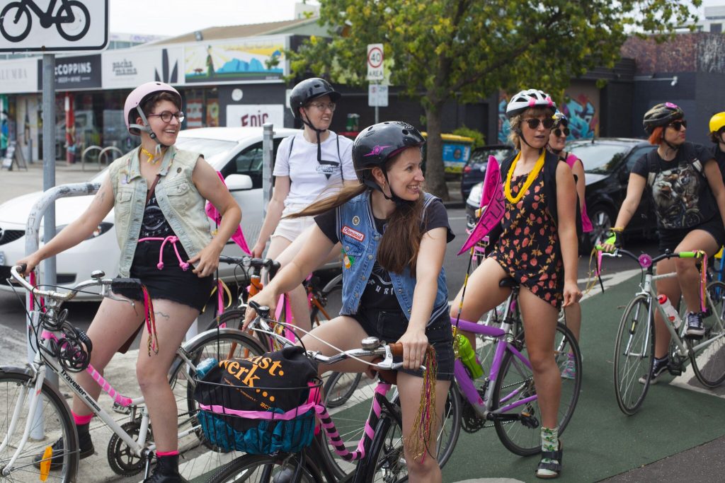 Snapcat’s Lightning Furies women and non-binary bike gang bike ride, part of Doing Feminism / Sharing the World. Image by Hannah Moore.