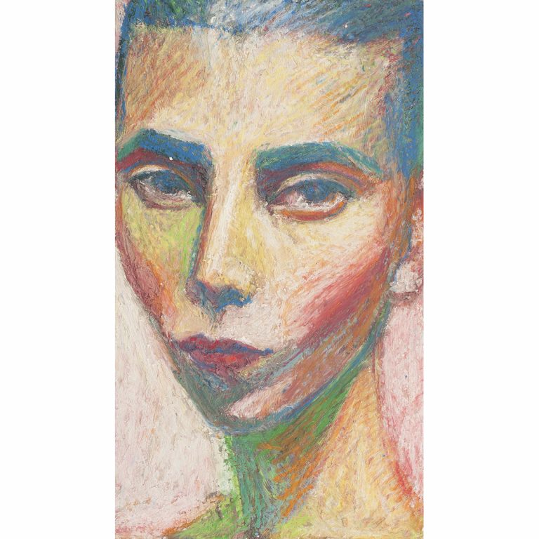 Yvette Coppersmith, 9 x 5 Self-portrait, oil and crayon, 9 x 5 inches.