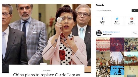 Scarlett appears in a news article titled "China plans to replace Carrie Lam as Hong Kong's chief exec. as unrest continues", dated 28 October 2019. Artist supplied.