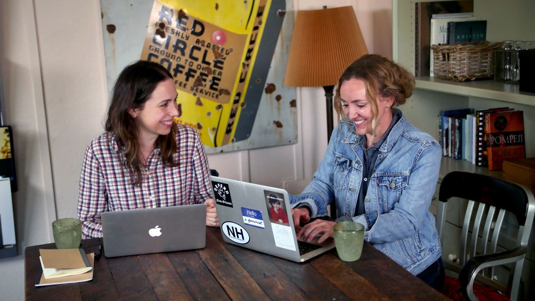 L–R University of Melbourne alumna and actor Alison Bell with screenwriter Sarah Scheller at Charlie’s. Image: Costa Vakas.  