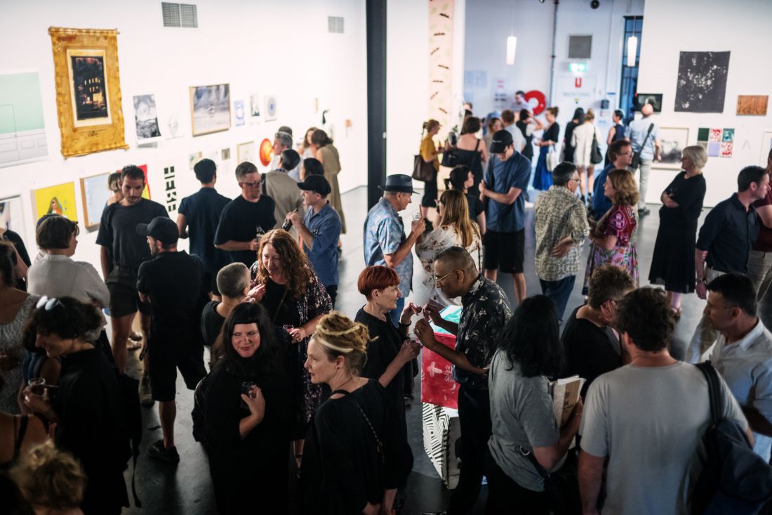 Artists and art lovers flocked to the Art Schools for Fire Relief opening night at the Margaret Lawrence Gallery on 30 January, 2019. By Stephen McCallum.