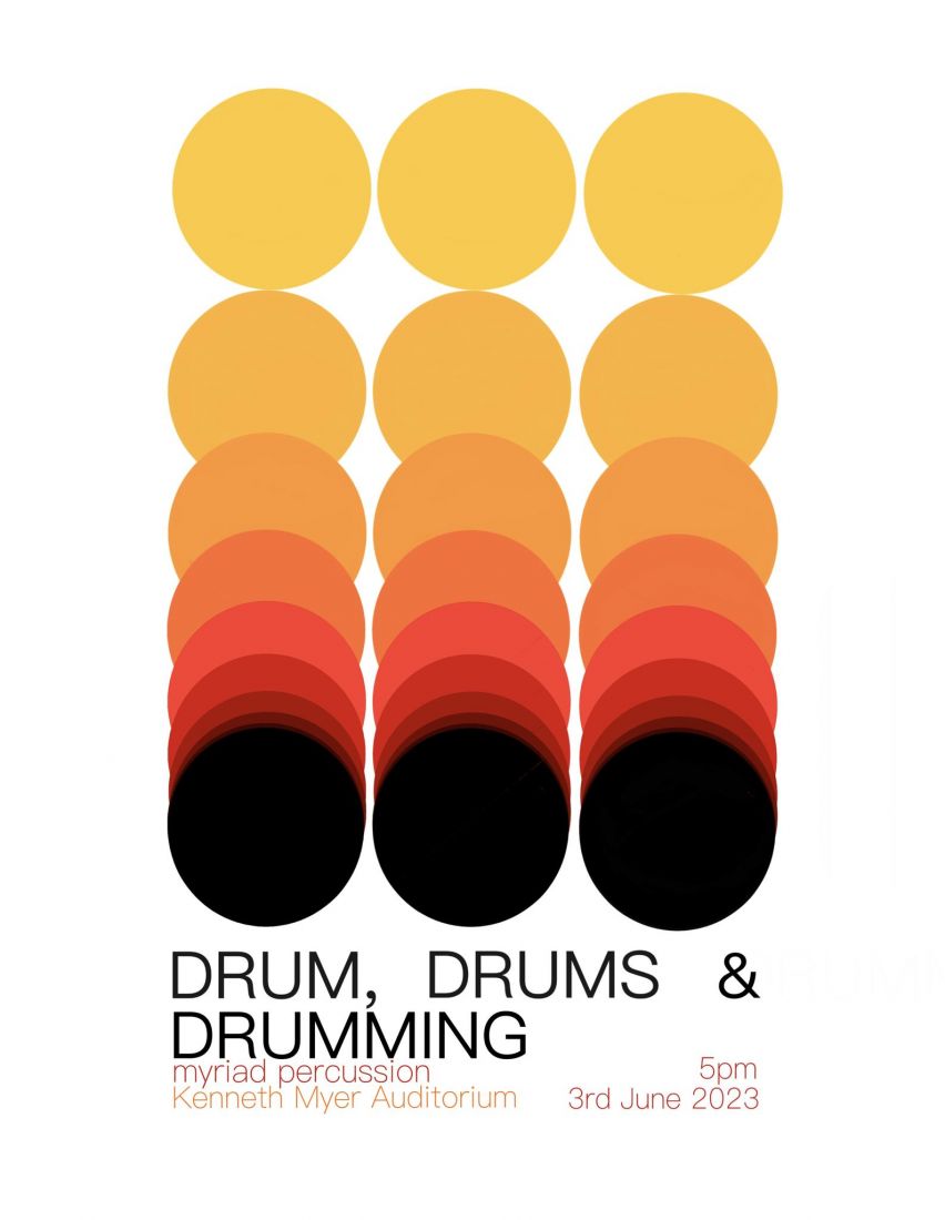 MYRIAD: Drum, Drums & Drumming. Concert poster designed by Aidan Ritchie