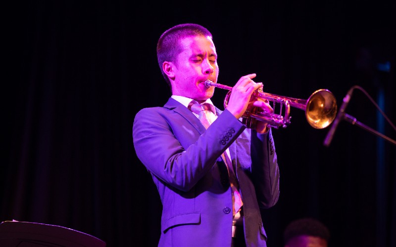 Thien Pham playing trumpet at the Generations in Jazz concert in Mount Gambier, South Australia. Adam Johnstone photography