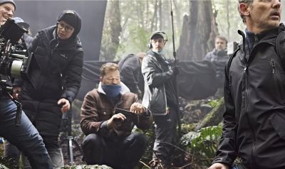 People on an outdoor film set