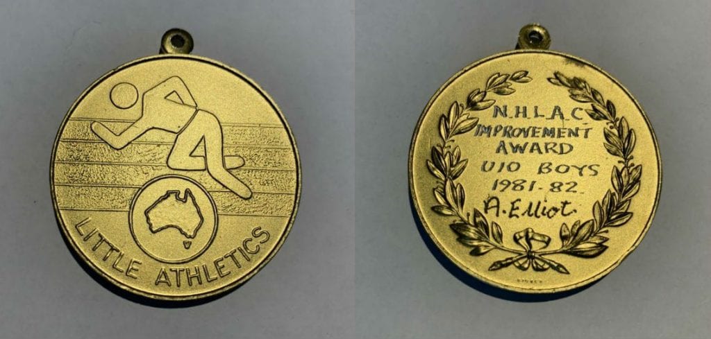 Adam Elliot’s Little Athletics improvement award, which usually sits next to his Oscar statue. Image copyright Adam Elliot Clayographies Pty Ltd.