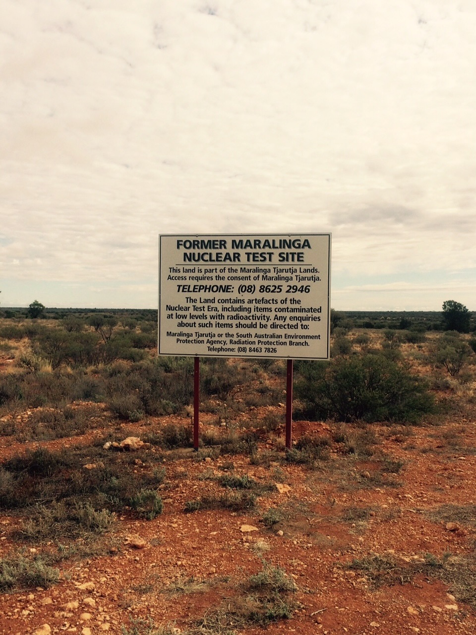 A sign in the desert for the Maralinga nuclear test site