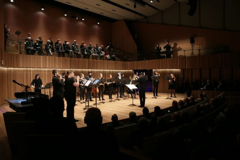 Conservatorium brass and percussion students perform ‘The Building Revealed’ – a work composed by Head of Composition Professor Stuart Greenbaum for the opening of The Ian Potter Southbank Centre. By Sav Schulman.