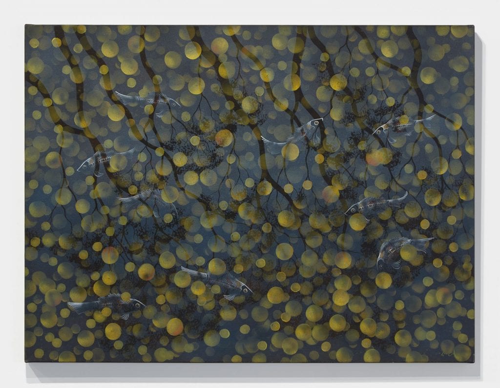 Fish and Roundweed, 1996. Lin Onus. Synthetic polymer paint on canvas. 91.5 x 121.5cm.